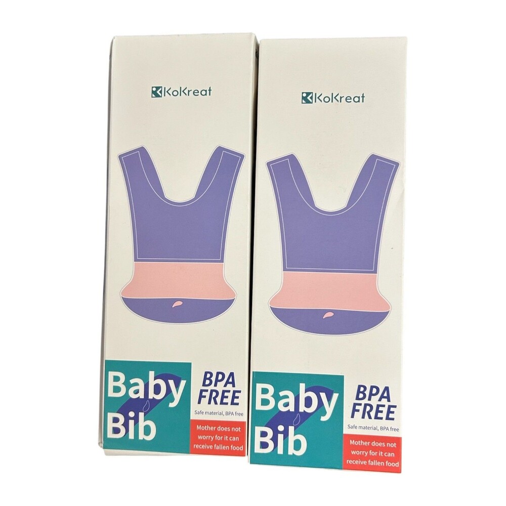Set Of 2 KoKreat Baby Bib With Catch Pocket for Dropped Food BPA Free Green